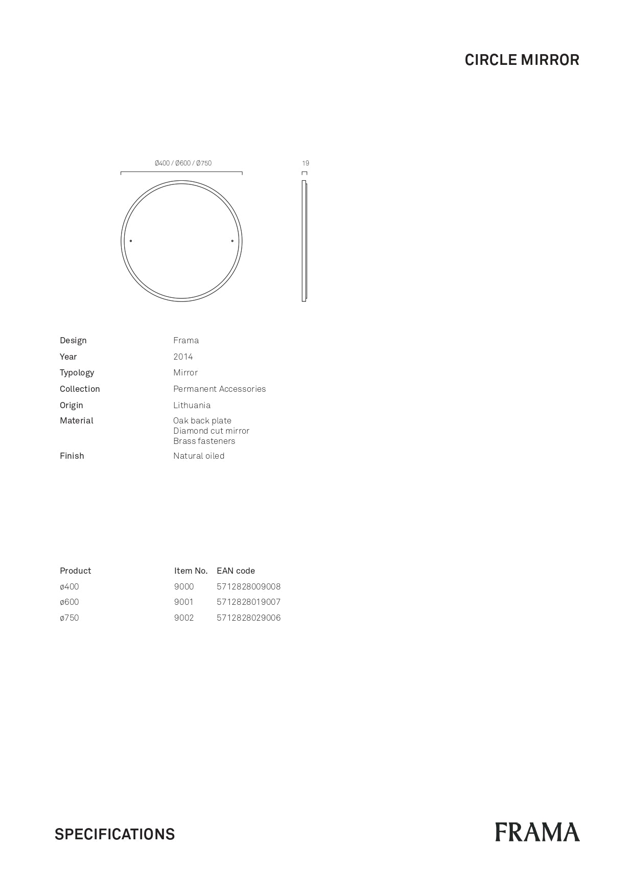 IN-STOCK I Circle Mirror Small by FRAMA