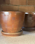 Brown Shiny Checks Wood Fired Planters by Sandra Bowkett
