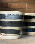 Wild Cobalt Stripes Wood Fired Planters by Sandra Bowkett