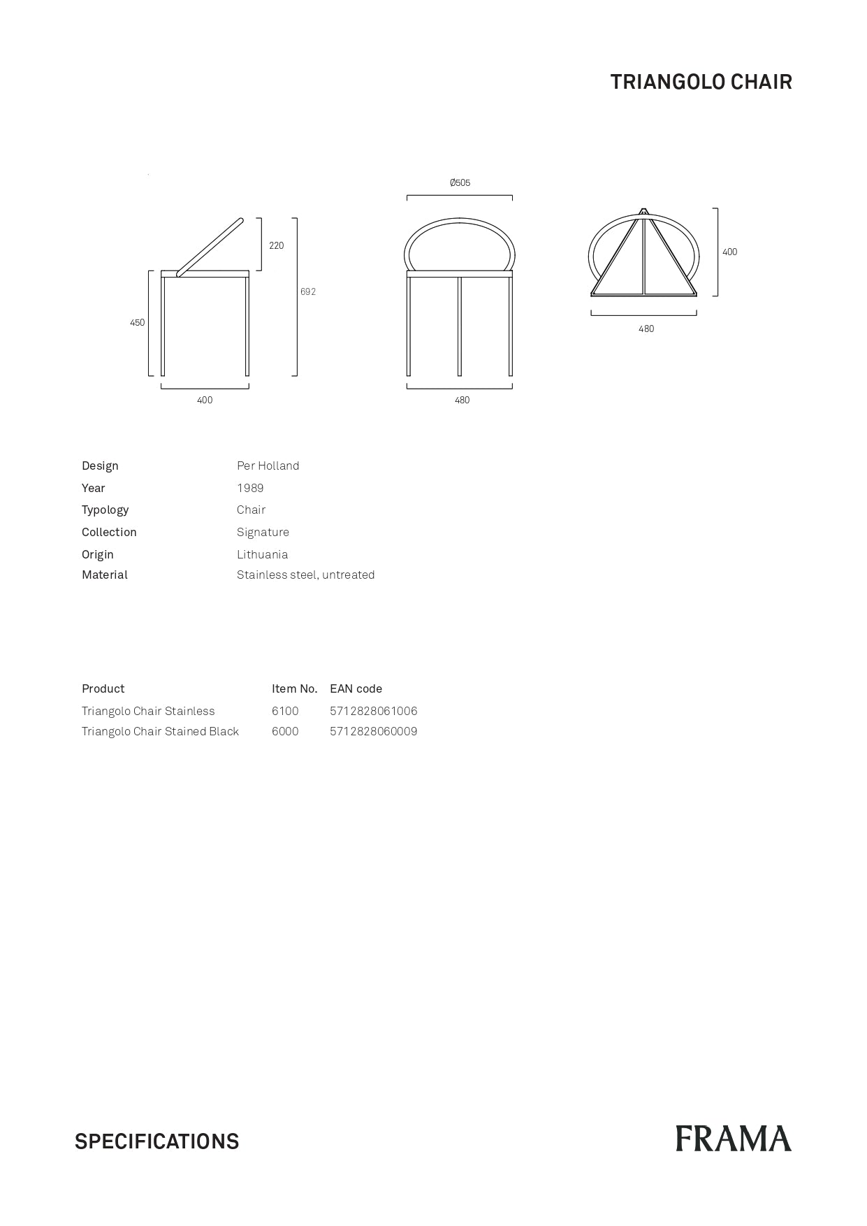 PRE-ORDER I Triangolo Chair Steel  by FRAMA
