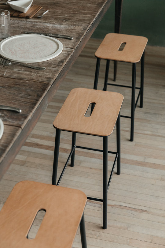 PRE-ORDER |Adam Stool  Natural Leather / Black by FRAMA