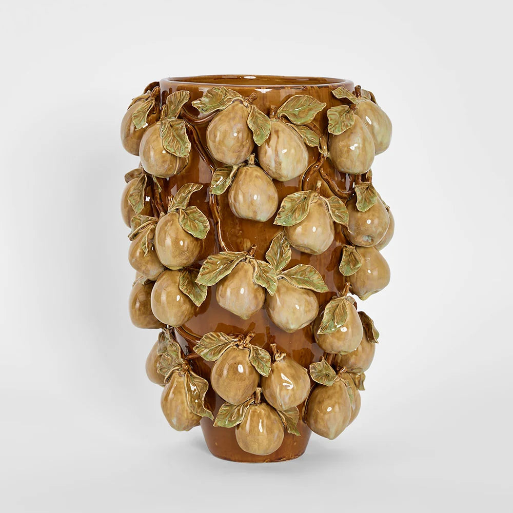Tall Pear Vase in Brown &amp; Cream