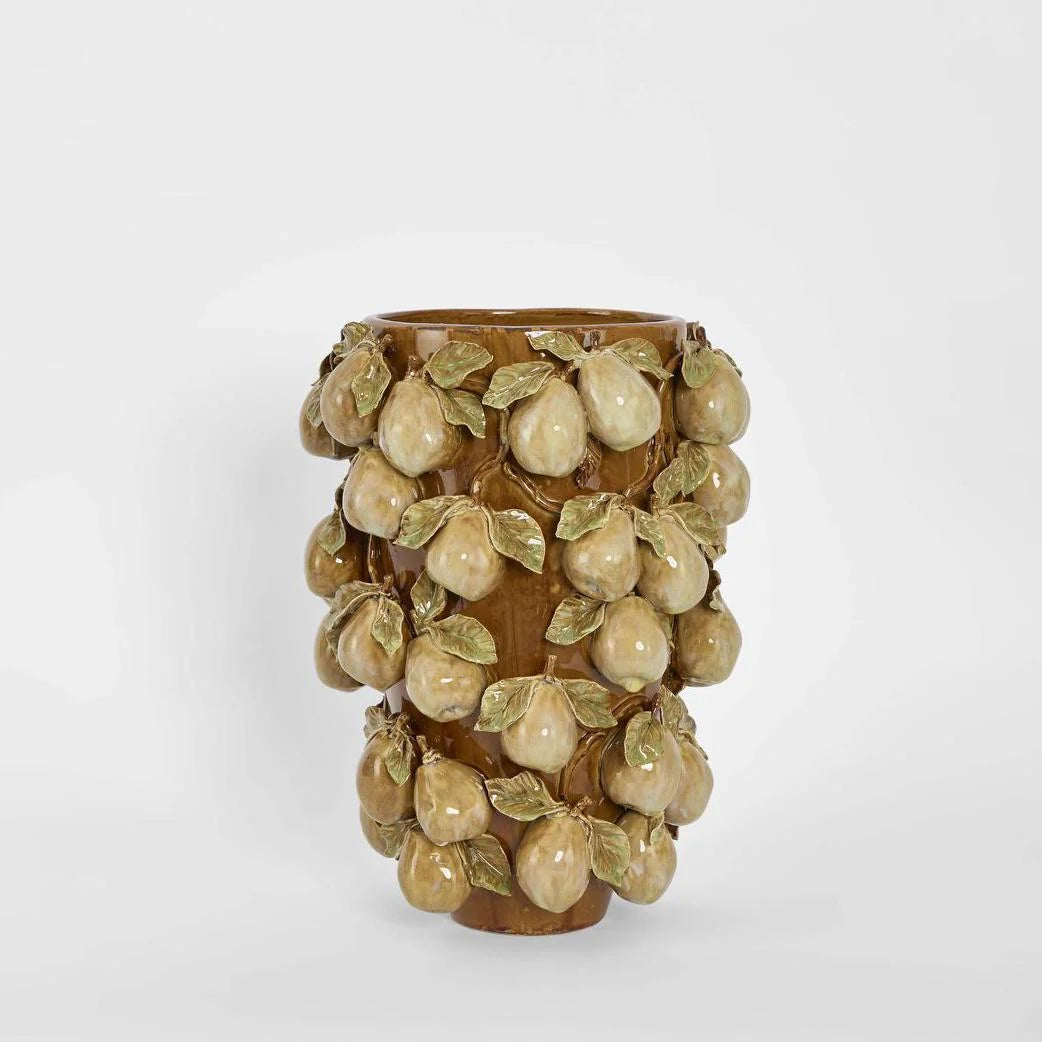 Tall Pear Vase in Brown &amp; Cream