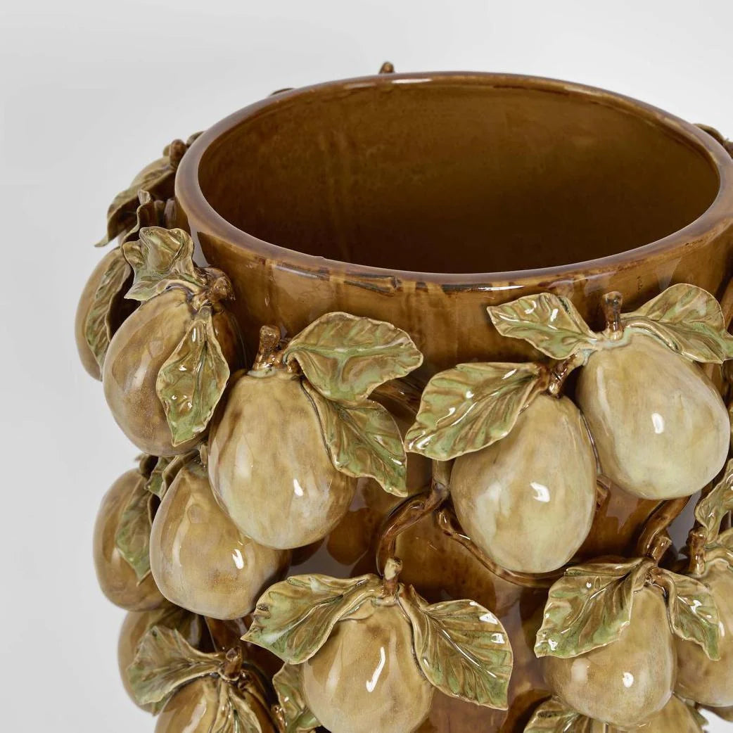 Tall Pear Vase in Brown &amp; Cream
