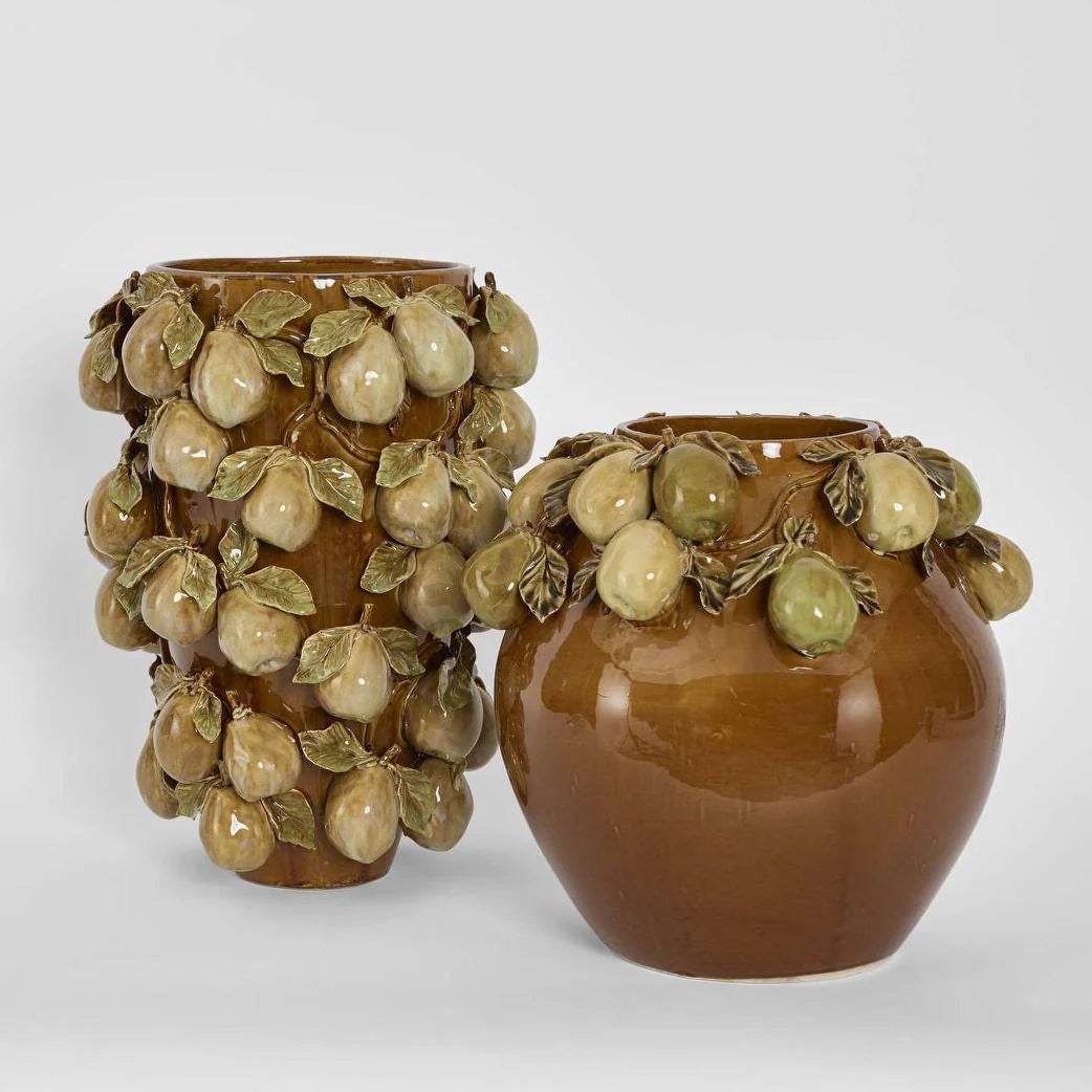 Tall Pear Vase in Brown &amp; Cream