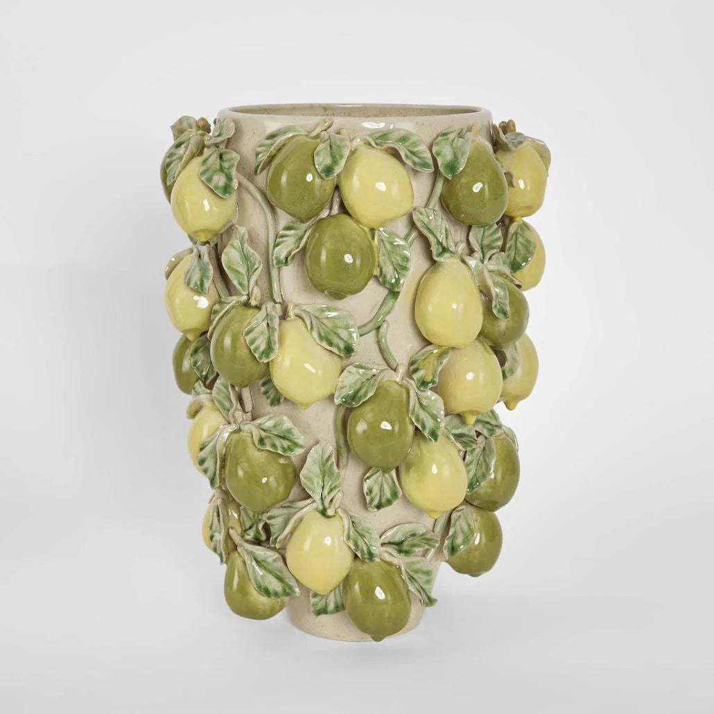 Tall Pear Vase in Green &amp; Yellow