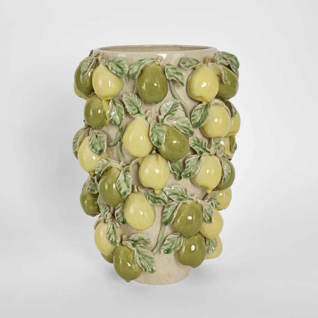 Tall Pear Vase in Green &amp; Yellow