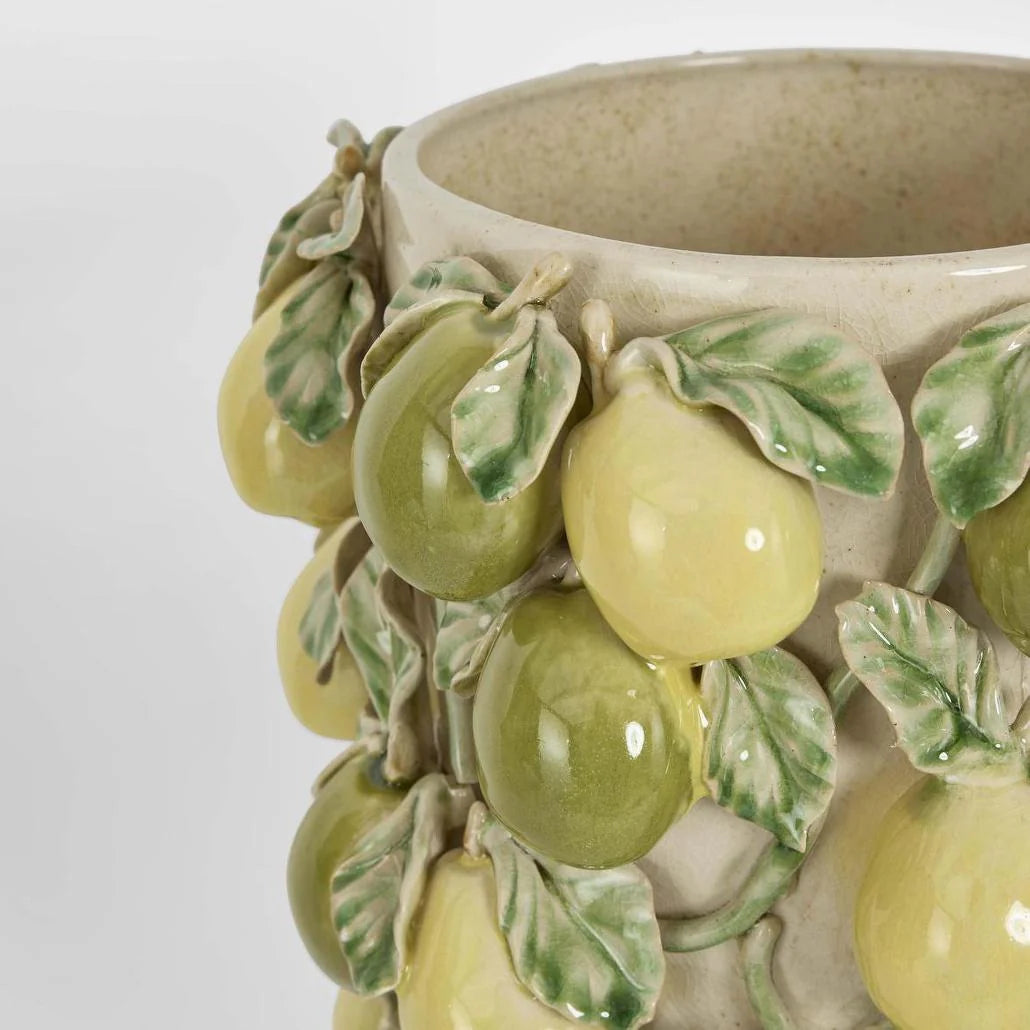 Tall Pear Vase in Green &amp; Yellow