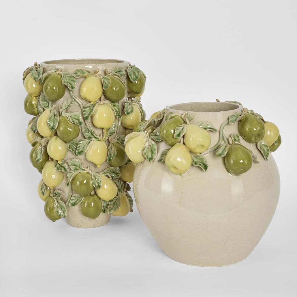 Tall Pear Vase in Green &amp; Yellow