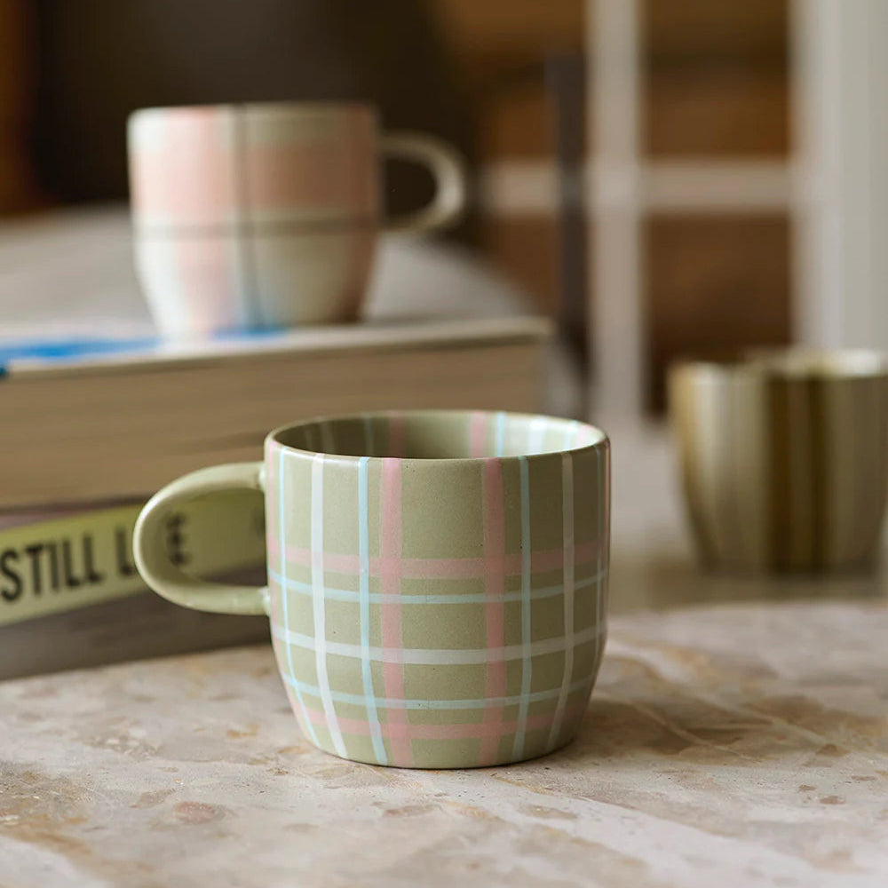Sage &amp; Blush Check Mug / Cat&#39;s Pyjamas by Robert Gordon