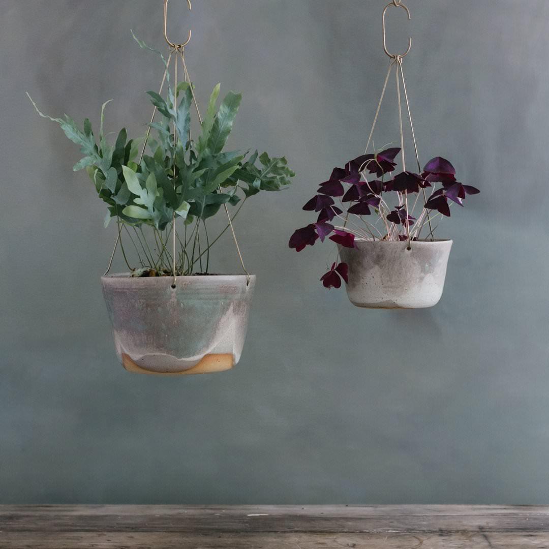 Moss Green Brass Hanging Planter by Leaf &amp; Thread