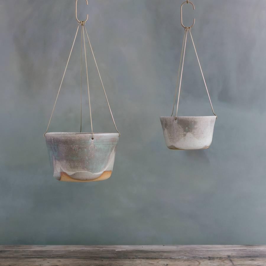 Moss Green Brass Hanging Planter by Leaf &amp; Thread