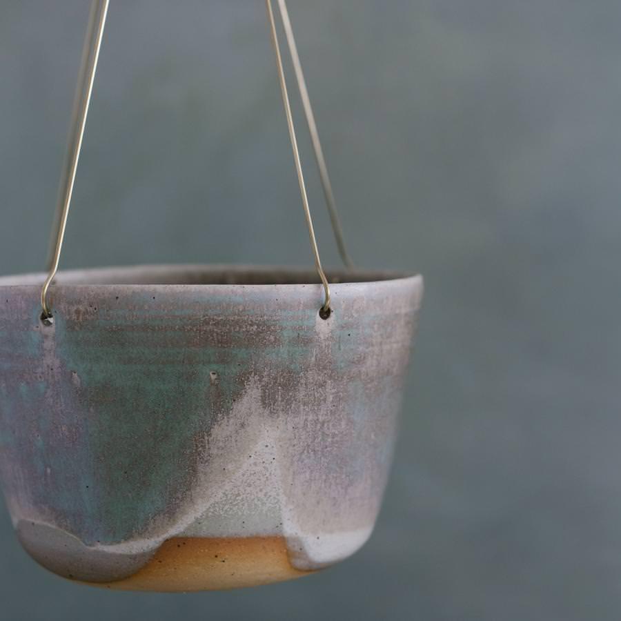 Moss Green Brass Hanging Planter by Leaf &amp; Thread
