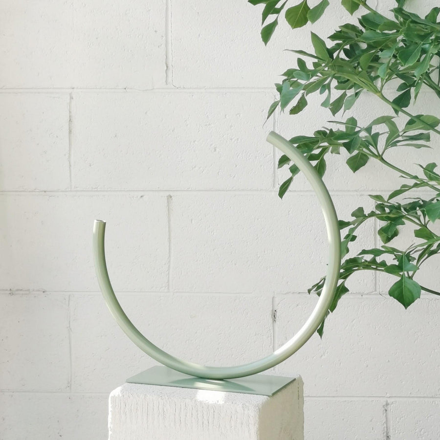 Edging Over – Stainless Steel, Medium Vase in Pale Eucalypt by Anna Varendorff - THE PLANT SOCIETY